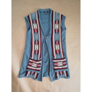 Chaps Sweater Vest Small Blue Long Tunic Southwest Blue Aztec Boho Cowgirl